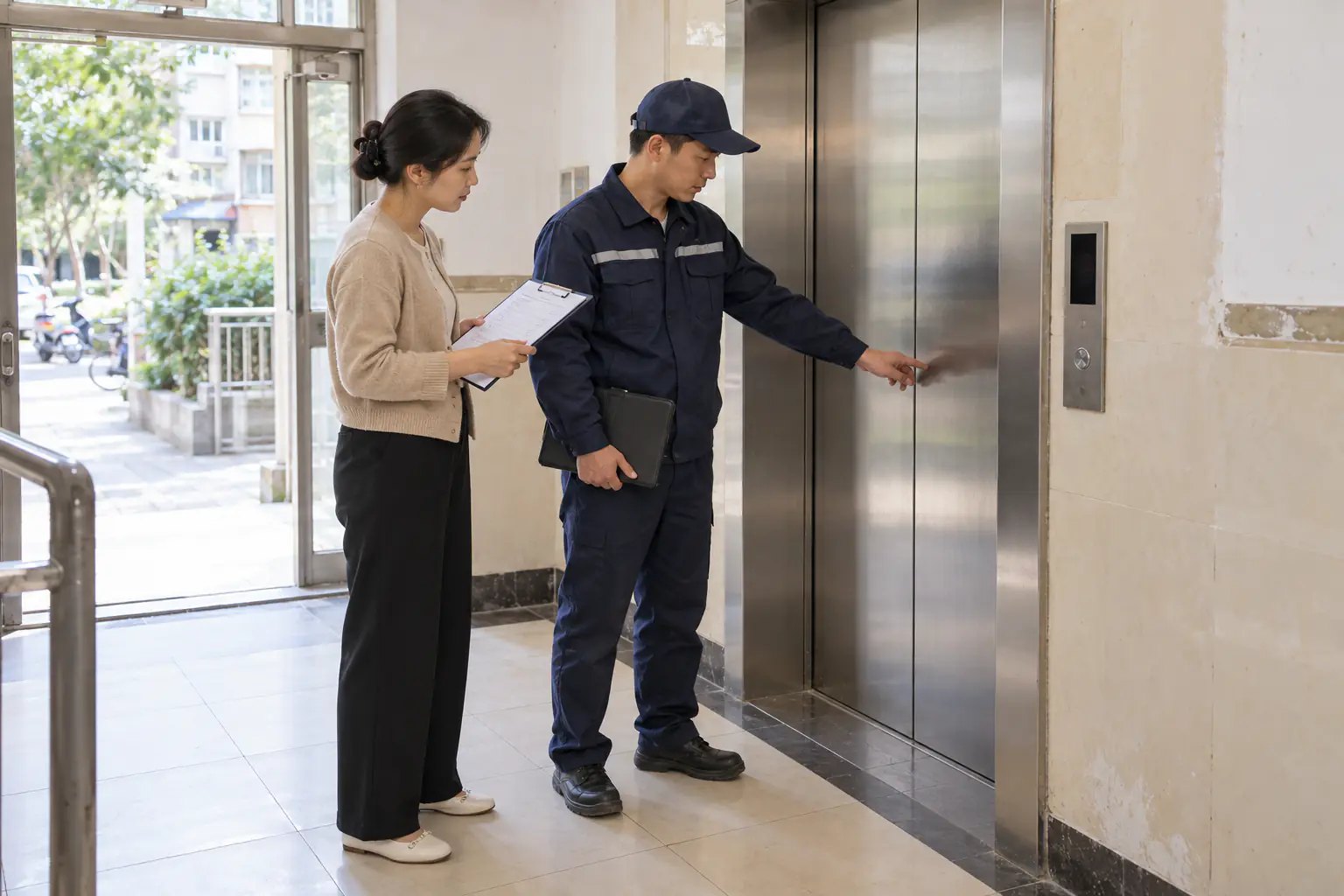 住宅电梯例行维保与服务协同的场景示意